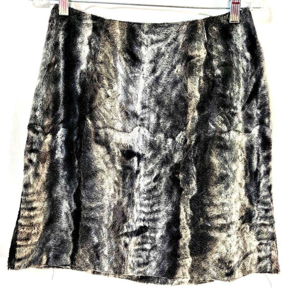 Emil Rutenberg Skirt Size 2 Faux Fur Zip Back Side Slits Lined Retro Vintage